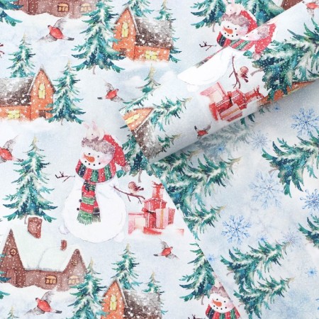 Paper packing glossy double -sided "Winter village", 50 x 70 cm, New Year-1