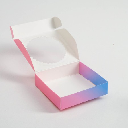 Gift box team with a window, pink blue, 11.5 x 11.5 x 3 cm-1