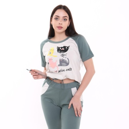 Women's set (T -shirt, Bridges), green color, size 46-3
