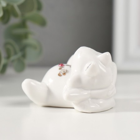 Souvenir Ceramics "Frog on vacation" White with gold, rhinestones 4.5x4x6.2 cm-4