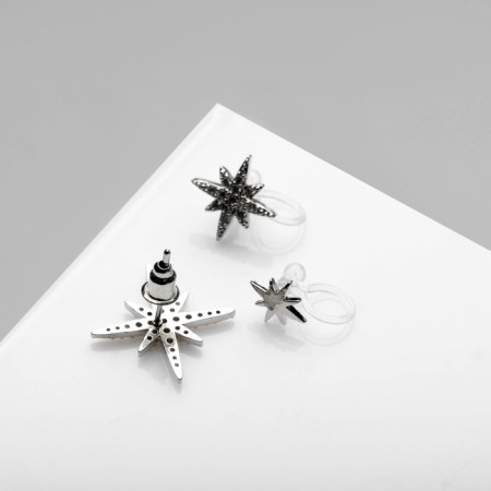 Earrings "Kuffs" polar stars, set 3 pcs, white color in silver-3