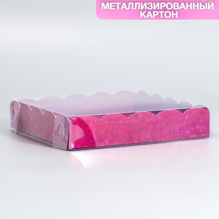 Cookie box, confectionery packaging with PVC lid, “burgundy stars”, 15 x 15 x 3 cm