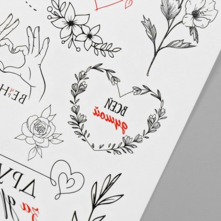 Black-red tattoo on the body "Flowers" 7.5x14 cm-2