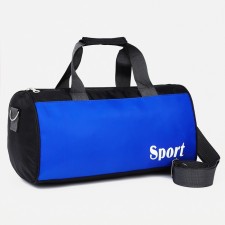 Sports bag with zipper, long belt, black color/cornflower
