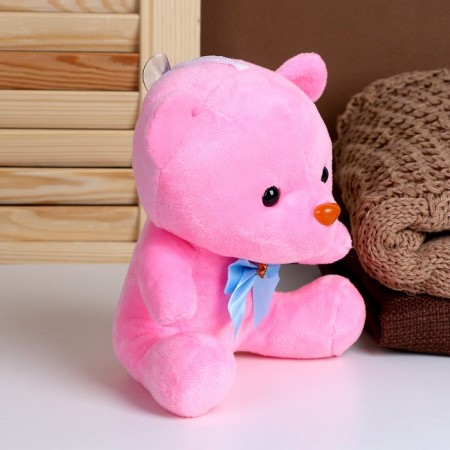 Soft toy "Bear" with a bow, 20 cm, pink color-1