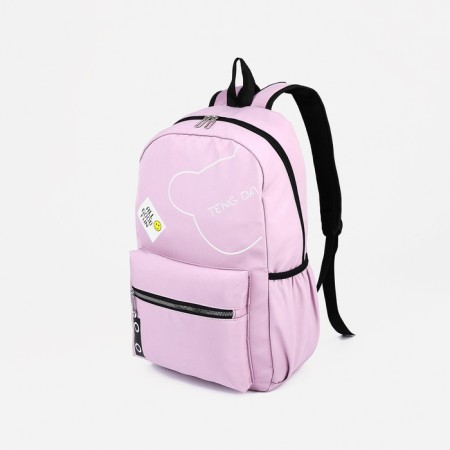 School backpack of textiles on lightning, Fulldorn, external pocket, pink color