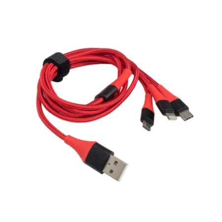 Aura TPC-U32R USB-Micro/USB C/Lighting, 12 V, 1.2 m long, red.