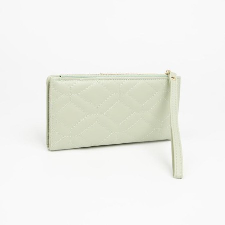 Women's wallet on a button, with a pen, green color-1
