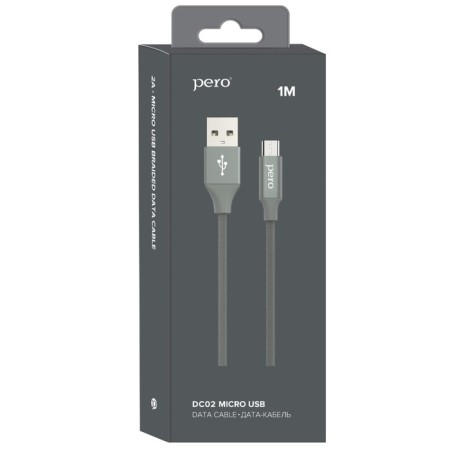 PERO DC -02, microUSB - USB, 2 A, 1 m, fabric braid, gray-5