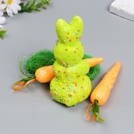 Decor "Bunny with carrots and grass" set 4 pcs mix 15 cm-2