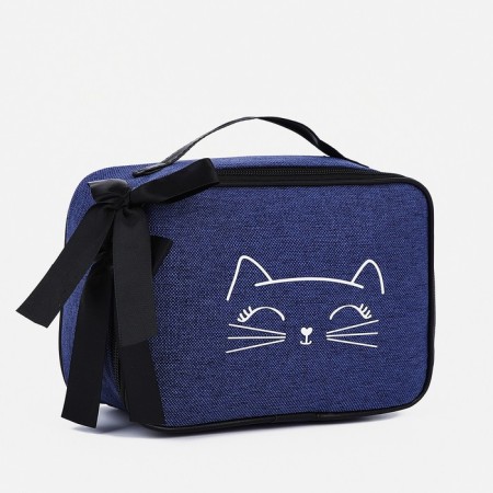 Cosmetic bag with a zipper, with a lining, blue color