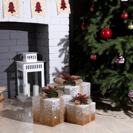 LED figure "Beige gifts" 15, 20, 25 cm, textiles, metal, 220 V, glow warm white-1