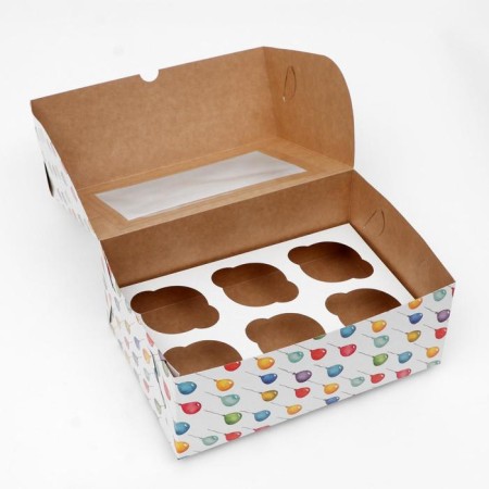 Box for 6 cupcakes with a window, "balls", 25 x 17 x 10 cm-3