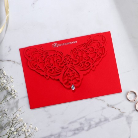 Wedding invitation, carved, red color-1