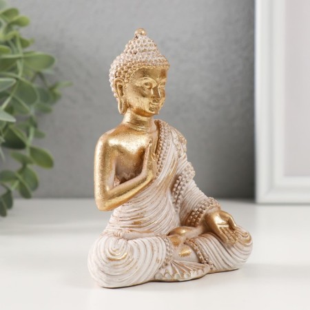 Souvenir Polystone "Buddha in a white robe" 5x9.5x12 cm-1