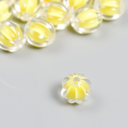 Plastic beads "Ball ribbed - inner color yellow" set of 20 g 1.2x1.1 cm-1