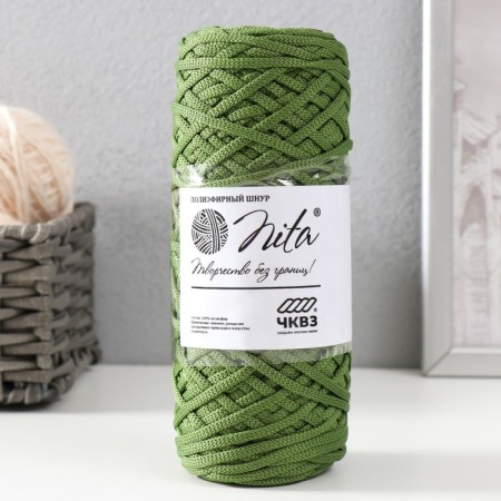 Knitting cord 100% polyester, width 3 mm 100m (olive)-5