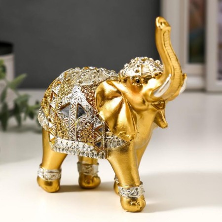 Souvenir Polystone "Golden Elephant in the Mirror Popone" 13.5x14x6 cm mix-3