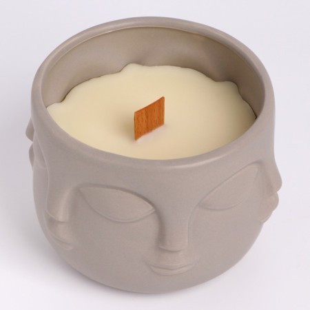 Superior wax candle in the Kashpo "Faces", 12x9 cm, gray-3