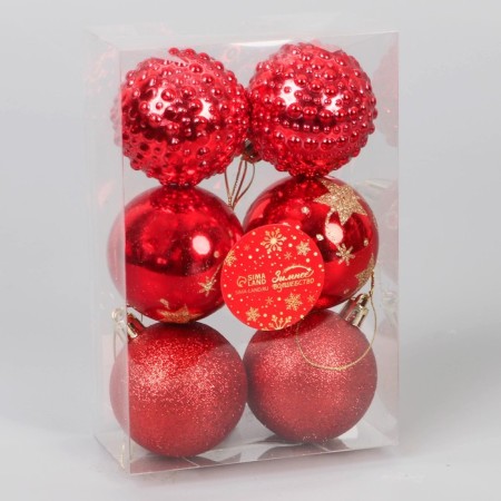 Set of balls plastic D-6 cm, 6 pcs "Agnet" stars, red-1