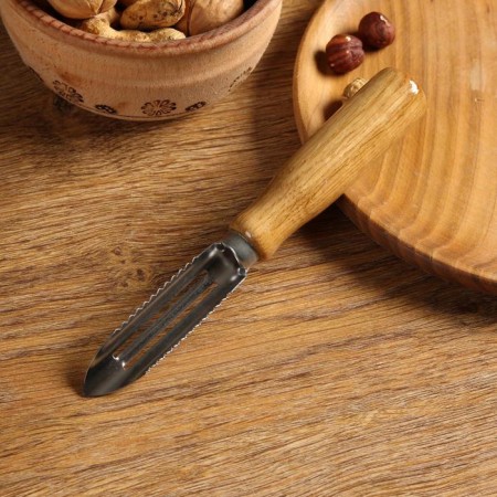 Vegetable cleaner with a wooden handle, stainless steel-2