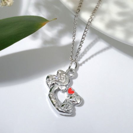 Pendant "Mom" kiss, red-white color in silver, 45 cm