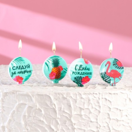 Candles in the cake "Flamingo", size 1 candle 4 × 4.4cm, set 4 pcs