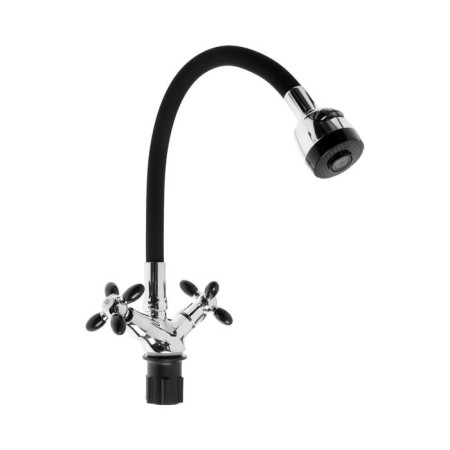 Comer for the kitchen "Everest" B57-071F, two-wound, flexible spout, on a nut, chromium/black-1