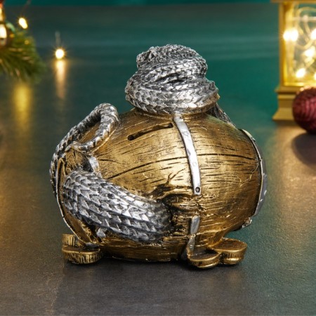 The piggy bank "Snake on the barrel" 15x11x12cm, silver with bronze-1