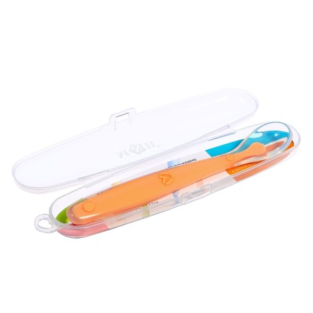 A spoon for a nursery, for the first feeding, in a container, orange-5