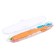 A spoon for a nursery, for the first feeding, in a container, orange
