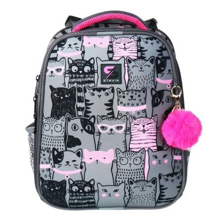 School backpack 38 x 30 x 16 cm, ergonomic back, stavia "cat family", gray-2