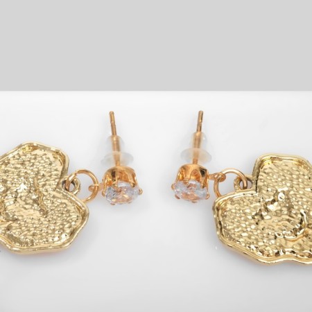 Emall earrings "heart" with tulips, white-red color in gold-1