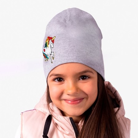 Hat for the girl is two-layer, the color is gray melange/unicorn, size 50-54