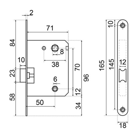 Latch allyur art L7050R BL, matte black, oval bar 18 mm without pens with a latch 952-1