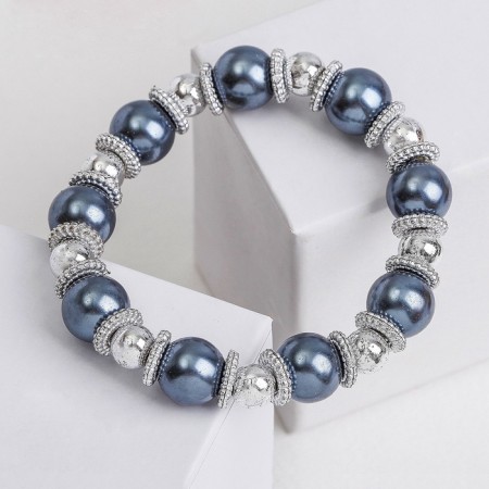 Bracelet Pearl "Bead" ball No. 10, gray color in silver, d = 6 cm-3