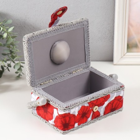 Casket for needlework "Red poppies on white" 18x12x9.5 cm-2