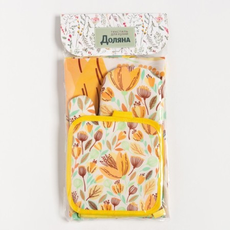 Kitchen set of the shade "Tulips" Take 17x17 cm, mittens 25x16 cm, apron 60x80 cm, 100% p/e-8