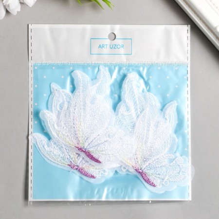 Decor for creativity Textile embroidery "Flight of butterflies" White 7.2x5 cm-2