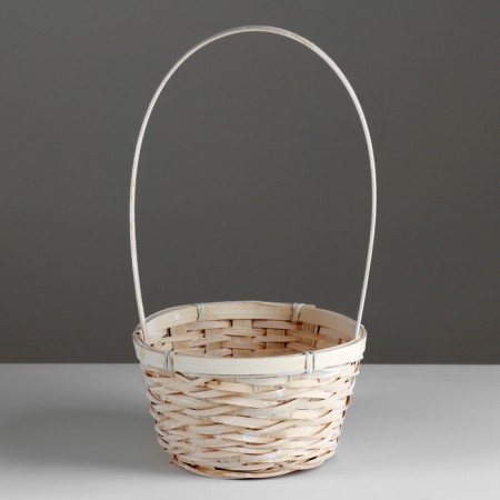 Wicker basket, d17x10.5xh33cm, white, bamboo