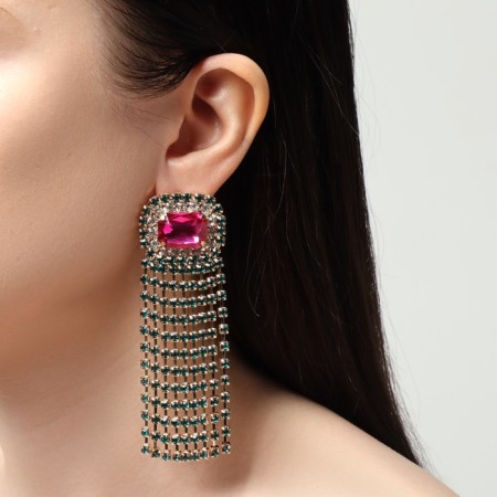 Hanging earrings with rhinestones "Burleske" Waterfall, colored in gold, 10 cm-3