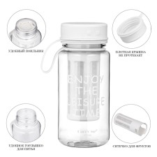 Water bottle, 450 ml, with a strainer, 17.5 x 10.5 cm, white