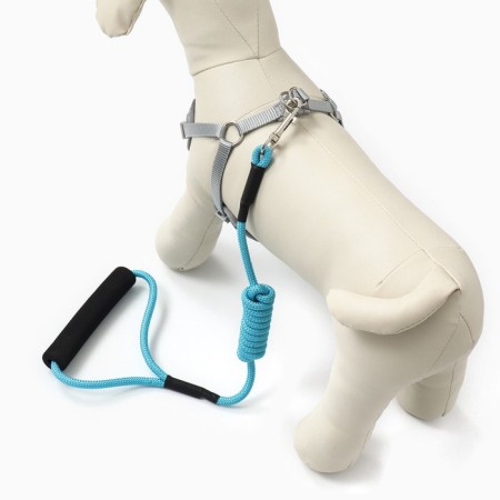 AMUNICE kit with a soft breathing harness and a round leash 120 x 1 cm, blue-2