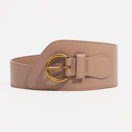 Women's belt, width 7.5 cm, metal buckle, beige color-3