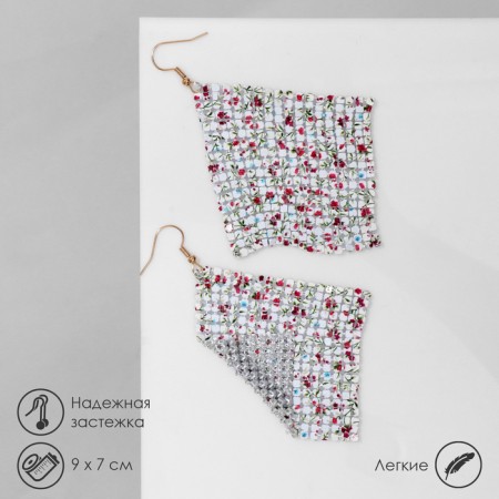 Hanging "rhombus" chain mail, small flowers, white-red color, 9 cm