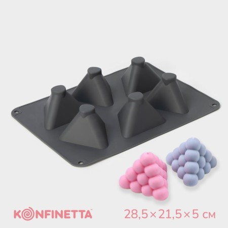 Form for baking and mousse desserts Konfinetta "Rafael", silicone, 28.5 × 21.5 × 5 cm, 6 cells (7 × 4.9 cm), color gray.