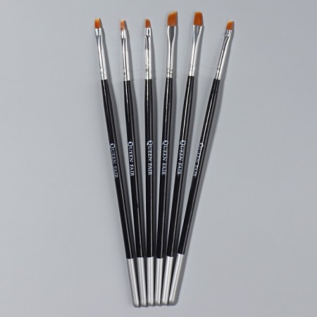 A set of flat brushes for building and design of nails, 6 pcs, 18 cm, silver/black color-2