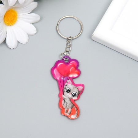 PVC keychain "kitten with balloons" soft 6x3.1 cm