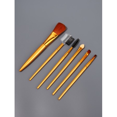 Set of makeup brushes, 6 objects, golden color