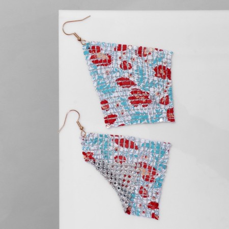 Hanging “rhombus” chain mails, toll flowers, red-blue color, 9 cm-1